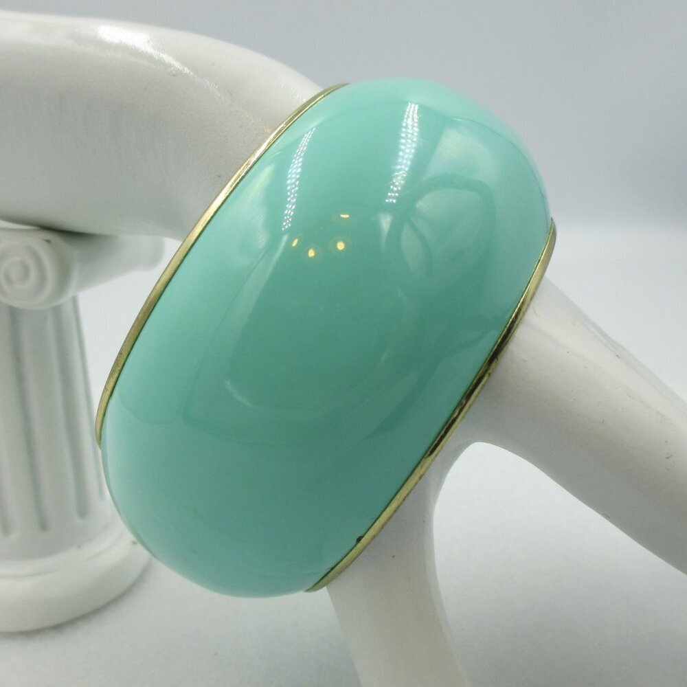 Vintage chunky Bangle Bracelet Turquoise Gold Metal Oversized 80's - Picture 2 of 3